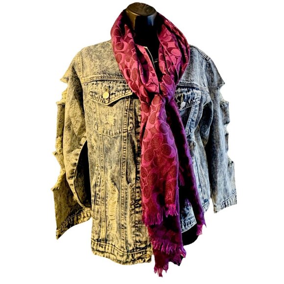 Coach Purple Signature Scarf 30% Silk & 70% Wool, Preppy Fall Boho Relaxed Fit - Picture 1 of 7